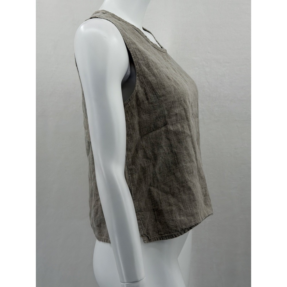 Flax Top Womens Small Tan 100% Linen Tank Sleeveless Lagenlook Beach Lightweight - Picture 3 of 9